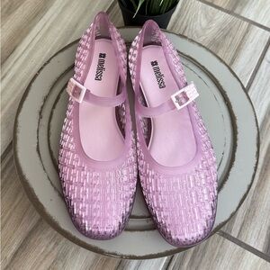 Melissa Mary Jane Jelly Flats Pink Woven Size 6 Retro Y2K Balletcore